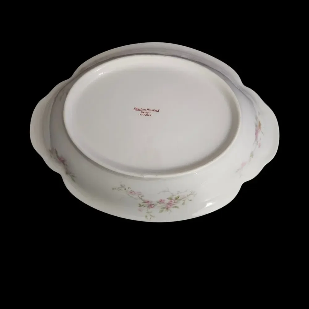 Theodore Haviland Limoges France Pink Floral Oval Serving Bowl Gold Trim